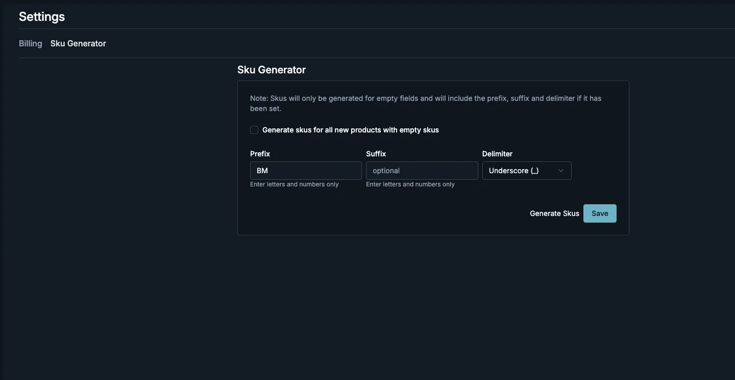 SKU Generator Settings Tutorial